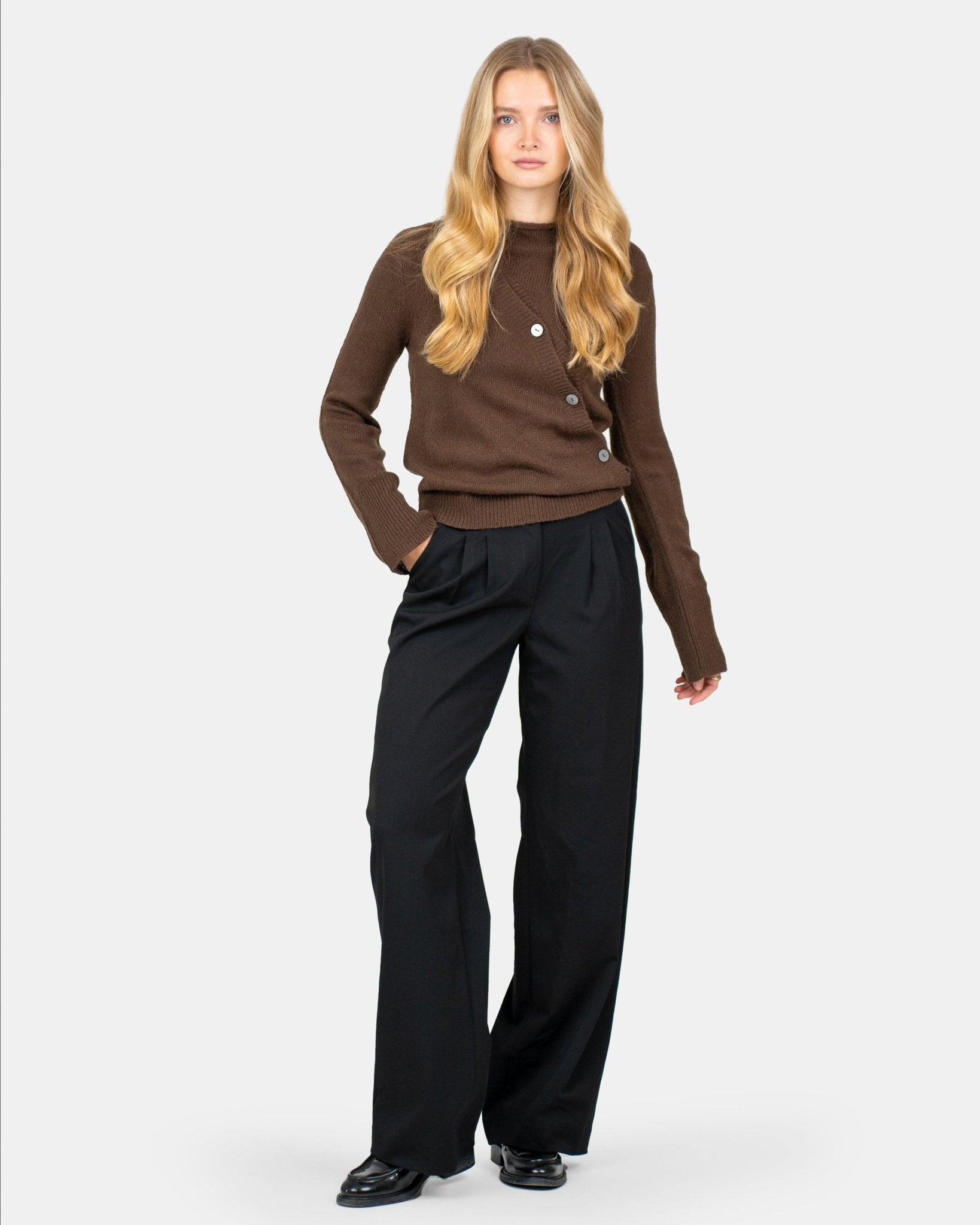 Asymmetrisk Cardigan Brun | Skagen - clothing.dk